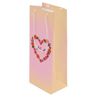pink and orange wedding heart shaped floral crown wine gift bag
