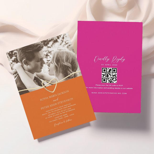 Pink and Orange Wedding Invitation with QR Code (Creator Uploaded)