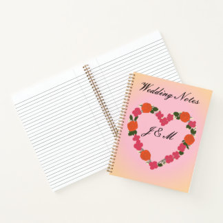 Pink and orange wedding notebook with floral crown
