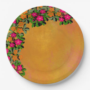 Pink and Orange Wildflowers Paper Plate