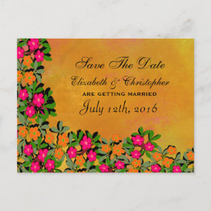 Pink and Orange Wildflowers Wedding Save The Date Announcement Postcard