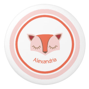 Pink and Orange Woodland Fox Face Ceramic Knob