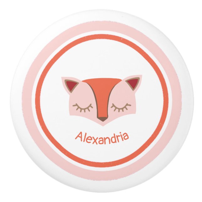 Pink and Orange Woodland Fox Face Ceramic Knob (Front)