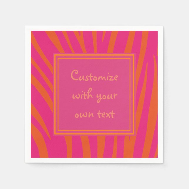 Pink and Orange Zebra Stripes Custom Text Napkin (Front)
