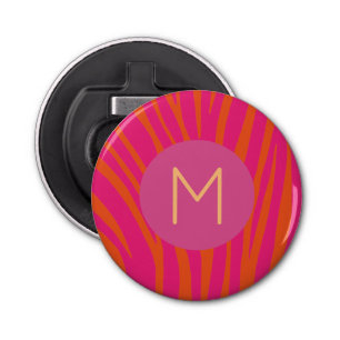 Pink and Orange Zebra Stripes Modern Monogram Bottle Opener