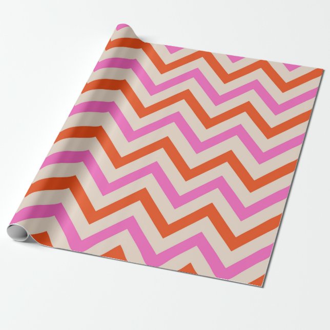 Pink and Orange Zigzag Chevron Pattern  Wrapping Paper (Unrolled)