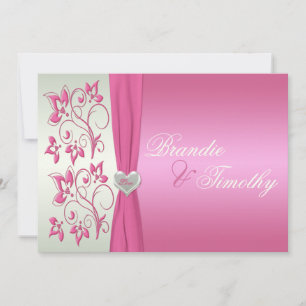Pink and Pale Green Floral Wedding Invitation