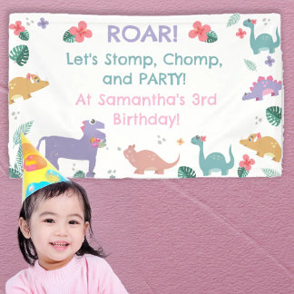Pink and Pastel Girl's Dinosaur Banner