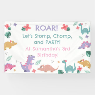Pink and Pastel Girl's Dinosaur Banner