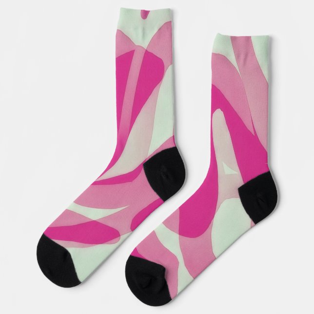 Pink and Pastel Sage Art on Socks (Left)