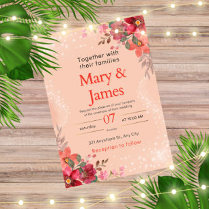 Pink And Peach Elegant Floral Wedding Invitation