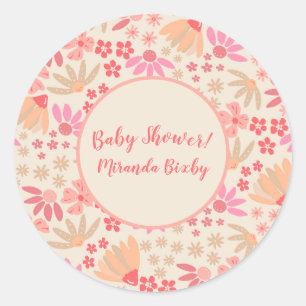 Pink and Peach Floral Classic Round Sticker