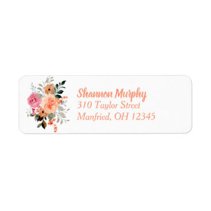 Pink and Peach Floral Return Address Label