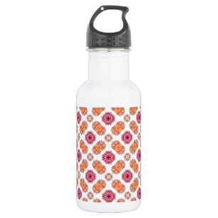 Pink and Peach Flower Mirror Pattern Water Bottle
