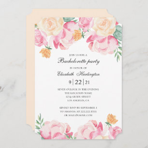 Pink and peach flowers. Floral bachelorette party Invitation