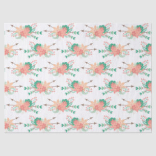 Pink and Peach Flowers with Arrows on White Tissue Paper