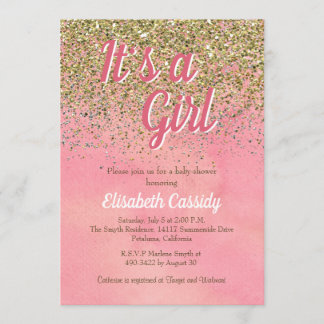 Pink and Peach Glitter Sprinkle Baby Shower Invite