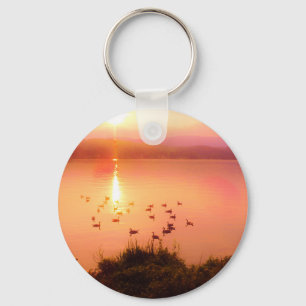 Pink and peach lake sunset key ring