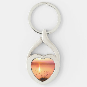 Pink and peach lake sunset key ring