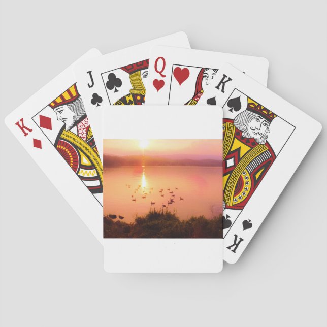 Pink and peach lake sunset playing cards (Back)