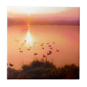 Pink and peach lake sunset tile