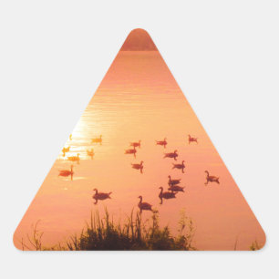 Pink and peach lake sunset triangle sticker