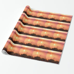 Pink and peach lake sunset wrapping paper