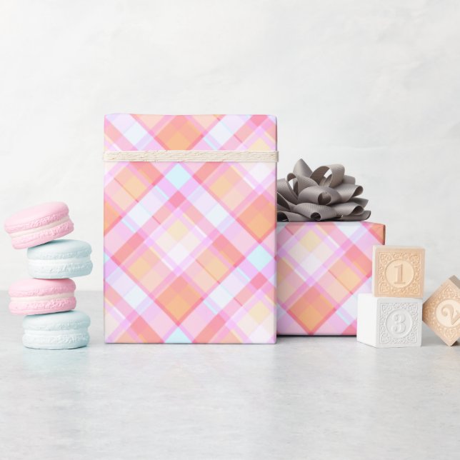 Pink and Peach Pastel Plaid Pattern Wrapping Paper (Baby Shower)