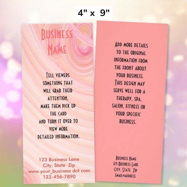 Pink and Peach Pastel Spirals Rack Card (Front and back of rack card template)