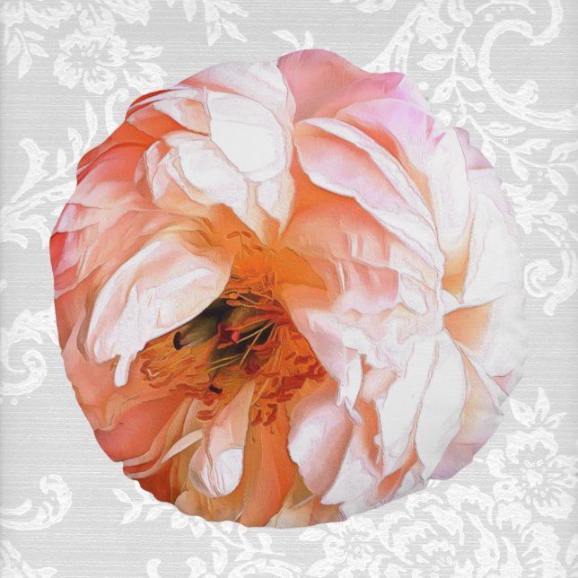 Pink and Peach Peony Up Close and Personal Round Cushion (Creator Uploaded)