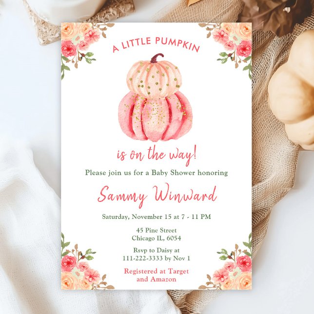 Pink and Peach Pumpkins Baby Shower Invitation (Creator Uploaded)