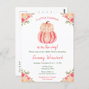 Pink and Peach Pumpkins Baby Shower Postcard