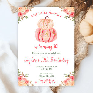Pink and Peach Pumpkins Birthday Party Invitation