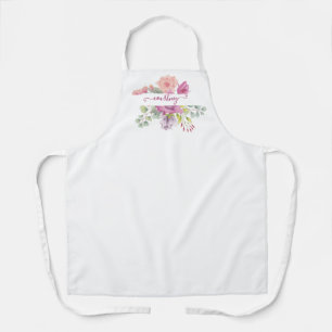 Pink and peach watercolor floral personalised   apron