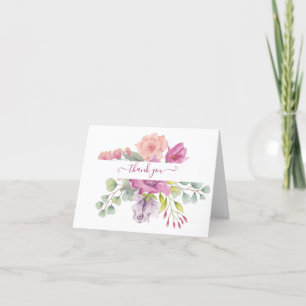 Pink and peach watercolor floral personalised tha thank you card