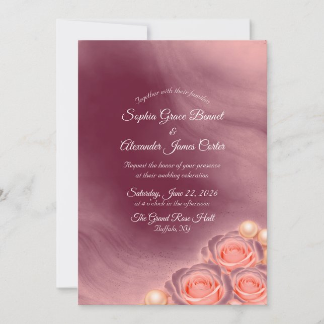 Pink and Pearl Wedding Invitation (Front)