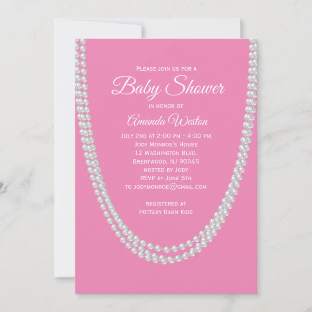 Pink and Pearls Baby Shower Invitation (Front)