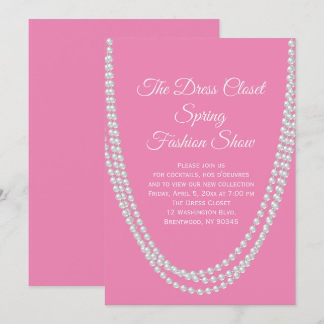 Pink and Pearls Fashion Show Invitation (Front/Back)