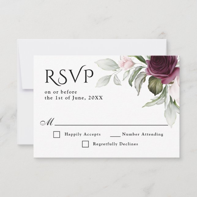 Pink and Plum Floral Charm Wedding RSVP Card (Front)
