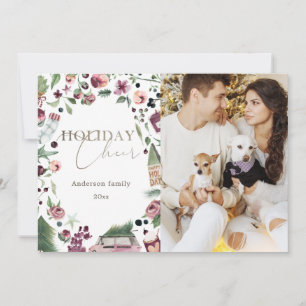 pink and plum modern calligraphy holiday photo card
