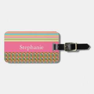 Pink and Polka Dot Customisable Luggage Tag