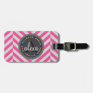Pink and  Polka Dots Monogram Luggage Tag
