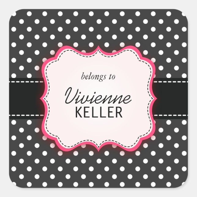 Pink and Polka Dots Square Sticker (Front)