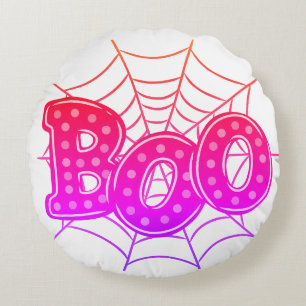 Pink and Preppy Spiderwebs Halloween Round Pillow