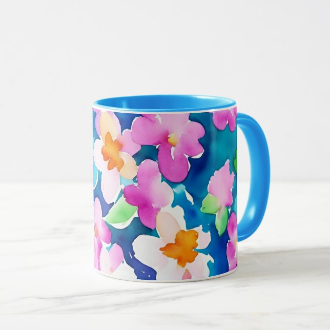 Pink and Pretty Watercolor Flowers Mug (Front Right)