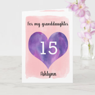 Pink and Purple 15th Birthday Granddaughter Card