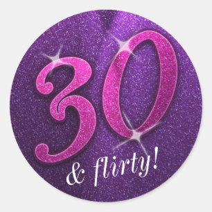Pink and Purple 30 and Flirty Birthday Stickers