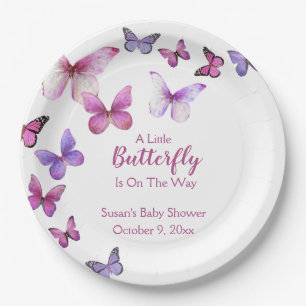 Pink and Purple A Litte Butterfly Baby Shower  Paper Plate