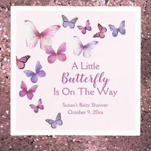 Pink and Purple A Little Butterfly Baby Shower  Napkin