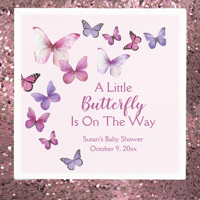 Pink and Purple A Little Butterfly Baby Shower  Napkin (Creator Uploaded)